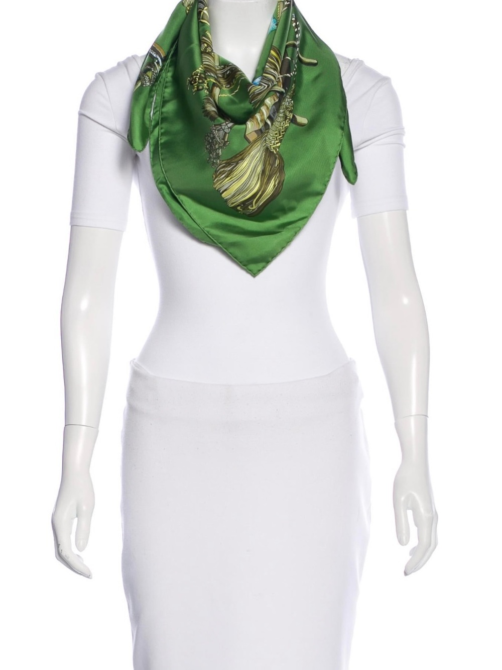 Hermes Silk Tassel Print Scarf in Green - Picture 3 of 4